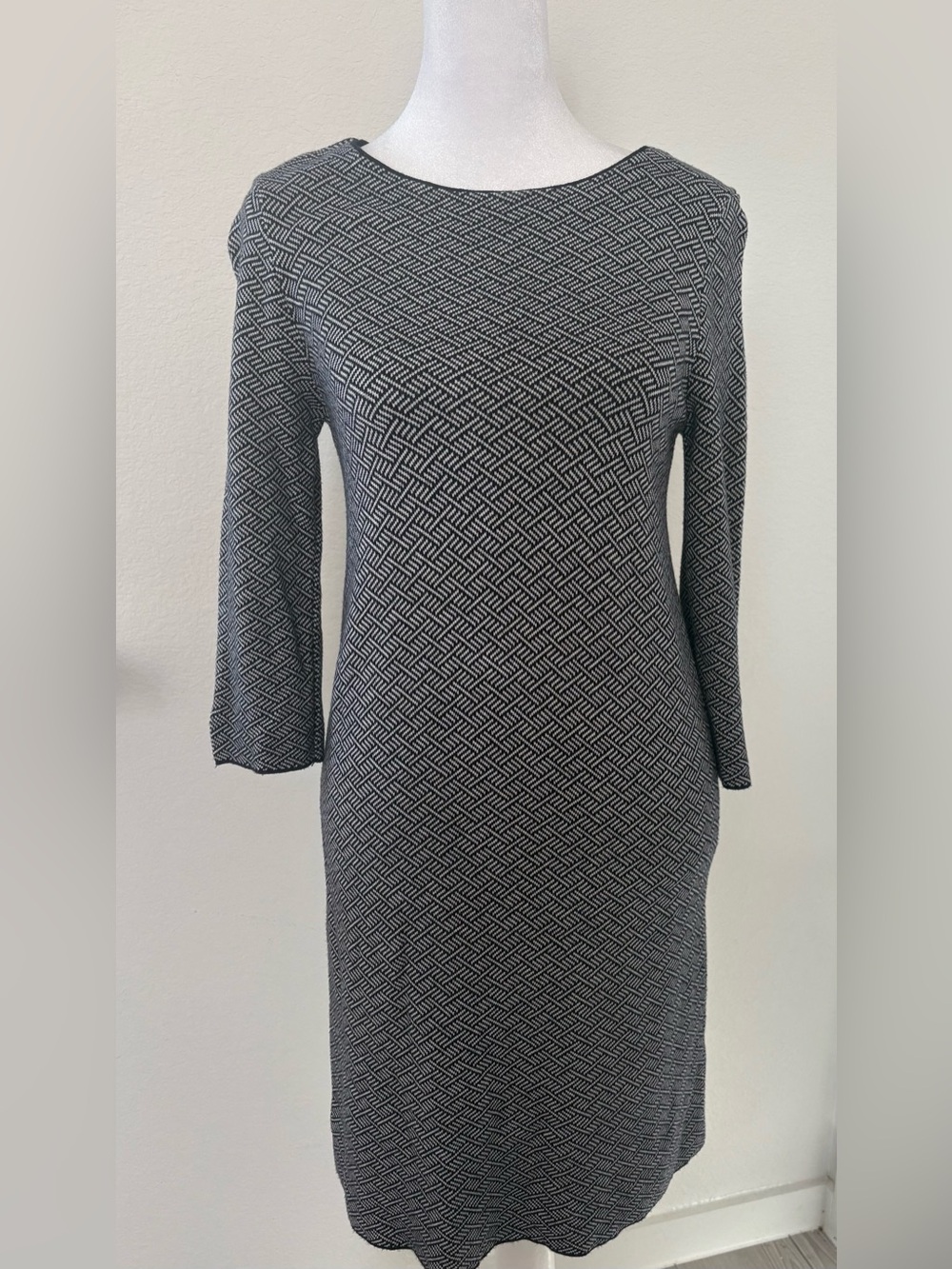 Zara Black and White Geometric Long Sleeve Dress